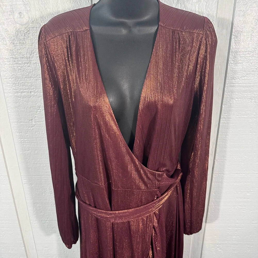 WAYF Women’s Meryl Long-Sleeve V Neck Metallic Wrap Long Sleeve Dress SZ XS NWT - Picture 6 of 14